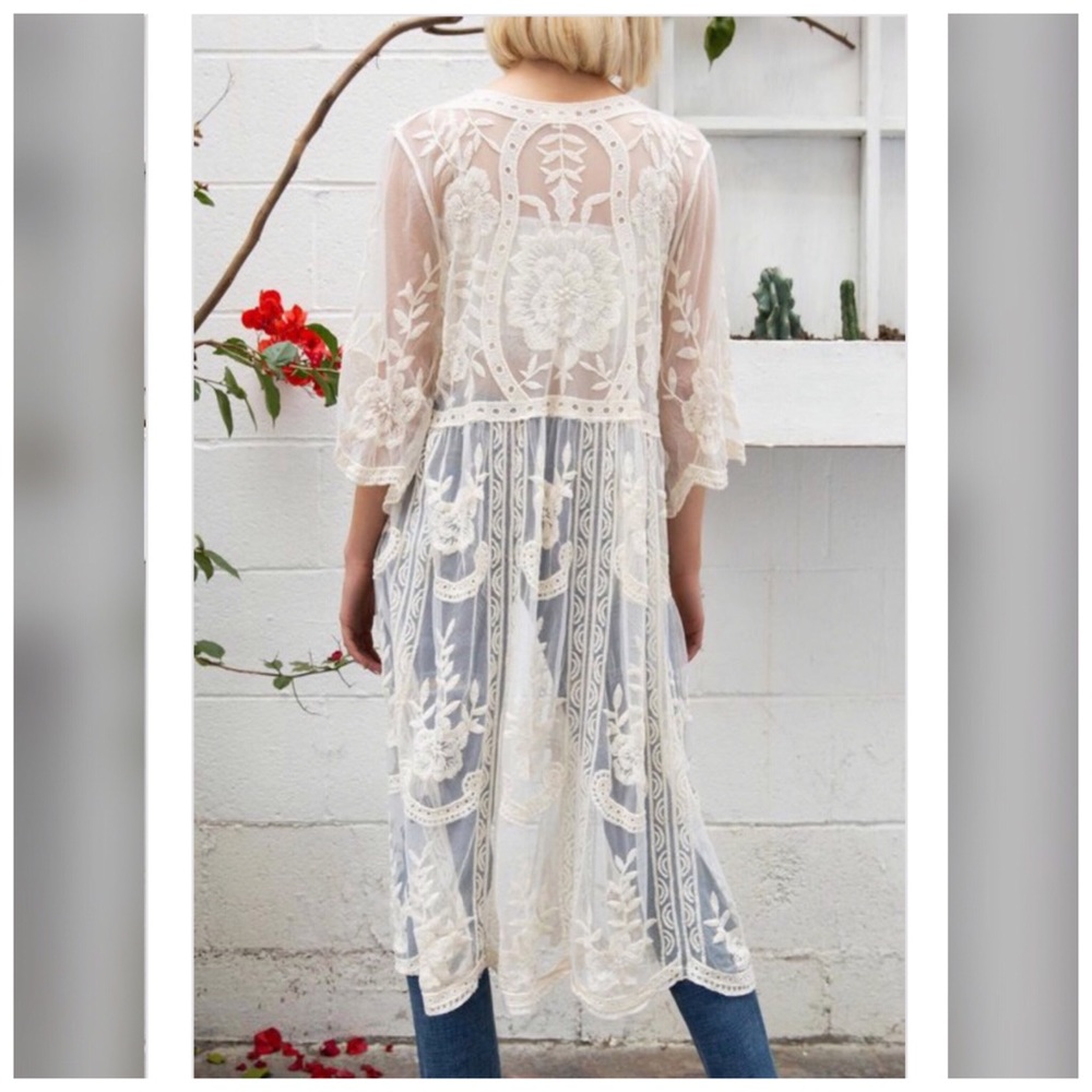 <LAST>Sheer Floral Embroidered Duster Kimono - Picture 3 of 7
